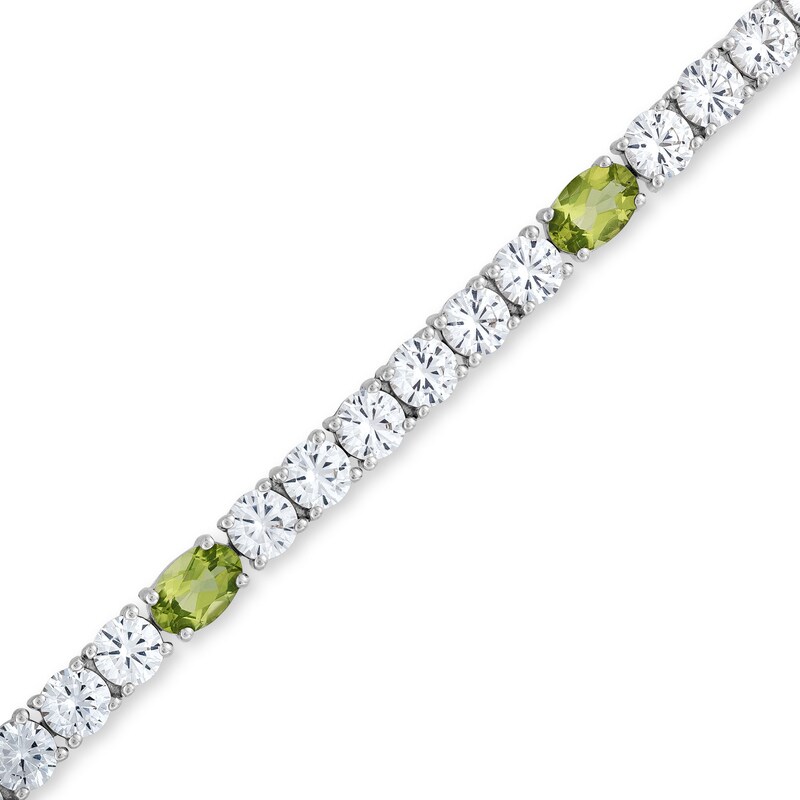 Main Image 1 of Oval Peridot and White Lab-Created Sapphire Alternating Line Bracelet in Sterling Silver - 7.5"