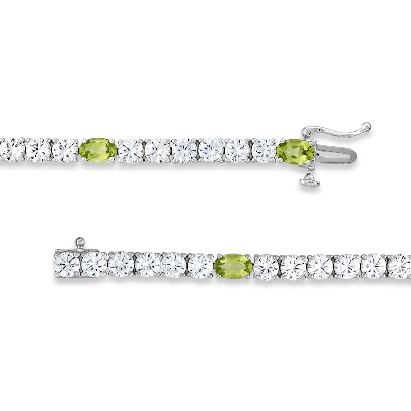 Main Image 3 of Oval Peridot and White Lab-Created Sapphire Alternating Line Bracelet in Sterling Silver - 7.5"