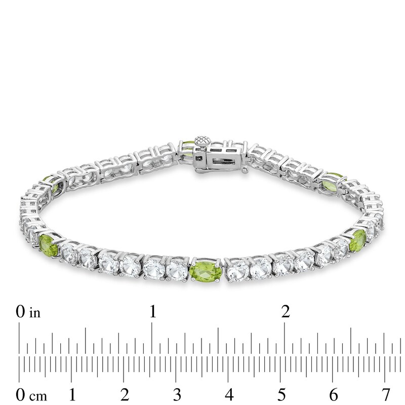 Main Image 4 of Oval Peridot and White Lab-Created Sapphire Alternating Line Bracelet in Sterling Silver - 7.5"