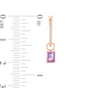Thumbnail Image 3 of Emerald-Cut Amethyst and White Lab-Created Sapphire Dangle Hoop Earrings in Sterling Silver with 18K Rose Gold Plate