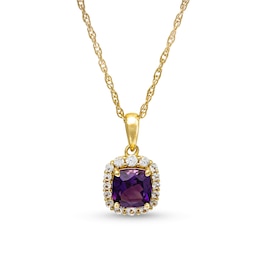 Cushion-Cut Amethyst and White Lab-Created Sapphire Frame Pendant in Sterling Silver with 14K Gold Plate
