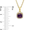 Thumbnail Image 3 of Cushion-Cut Amethyst and White Lab-Created Sapphire Frame Pendant in Sterling Silver with 14K Gold Plate