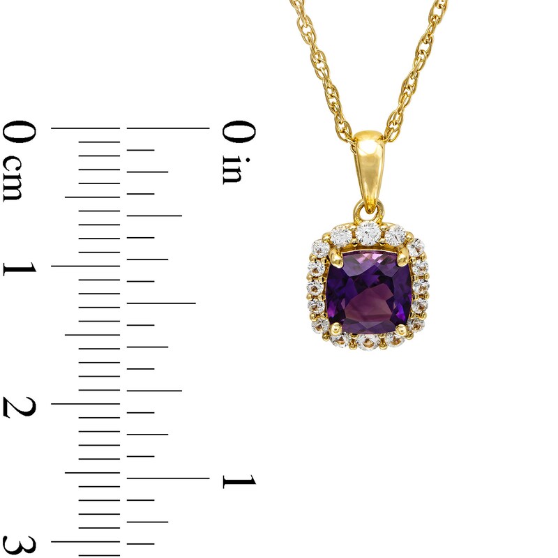 Main Image 3 of Cushion-Cut Amethyst and White Lab-Created Sapphire Frame Pendant in Sterling Silver with 14K Gold Plate