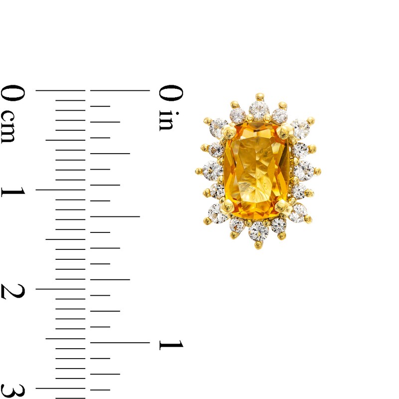 Cushion-Cut Citrine and White Lab-Created Sapphire Sunburst Frame Stud Earrings in Sterling Silver with 14K Gold Plate