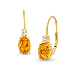 Oval Citrine and White Lab-Created Sapphire Stacked Drop Earrings in 10K Gold