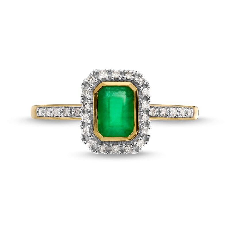 Main Image 4 of Emerald-Cut Emerald and 1/10 CT. T.W. Diamond Frame Ring in 10K Gold