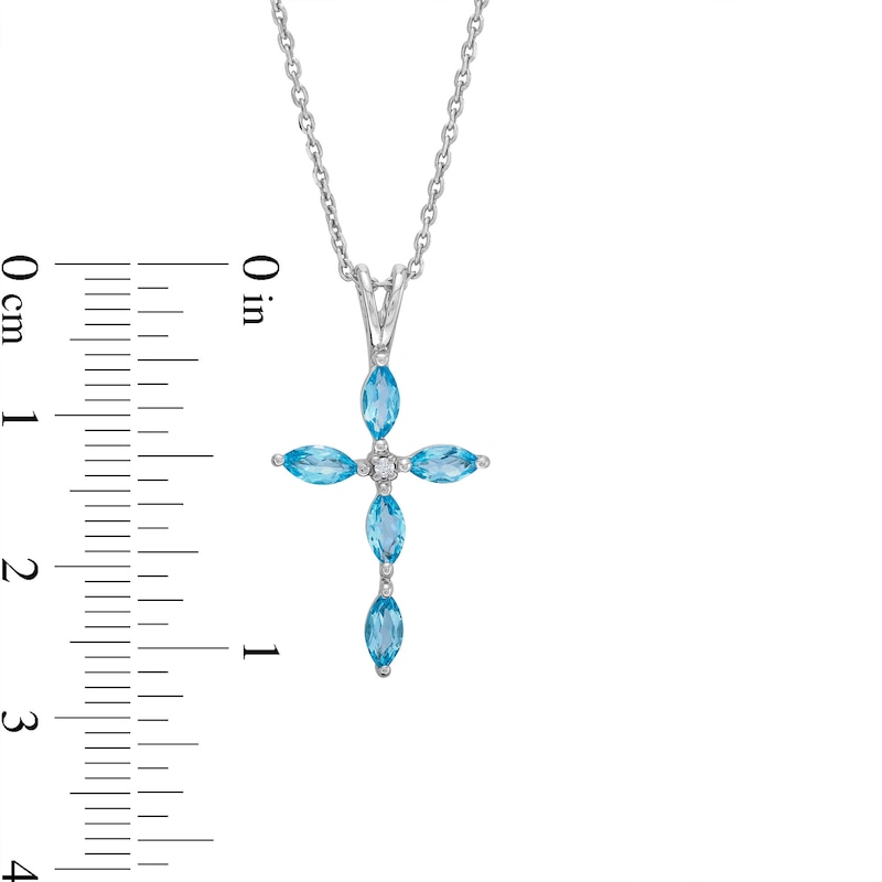 Main Image 4 of Marquise Swiss Blue Topaz and White Lab-Created Sapphire Cross Pendant in Sterling Silver