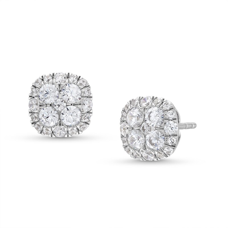 Main Image 1 of 1 CT. T.W. Cushion Multi Lab-Grown Diamond Stud Earrings in 14K White Gold (F/SI2)