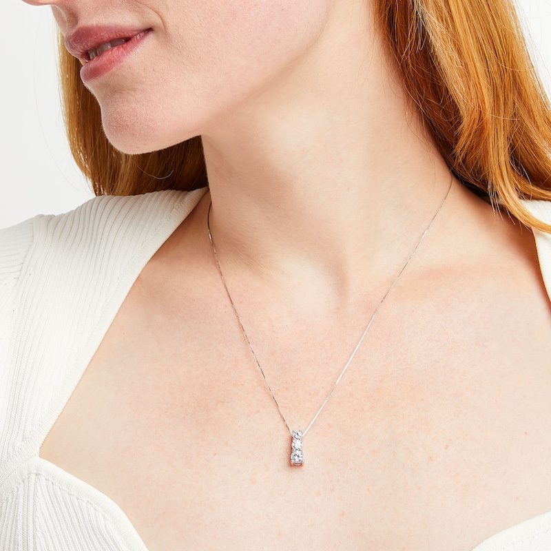 1 CT. T.W. Journey Certified Lab-Created Diamond Three Stone Pendant in 14K White Gold (F/SI2)