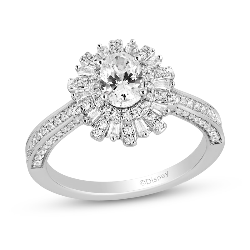 Main Image 1 of Enchanted Disney Wish 1 CT. T.W. Oval Diamond Frame Engagement Ring in 14K White Gold (I/I1)