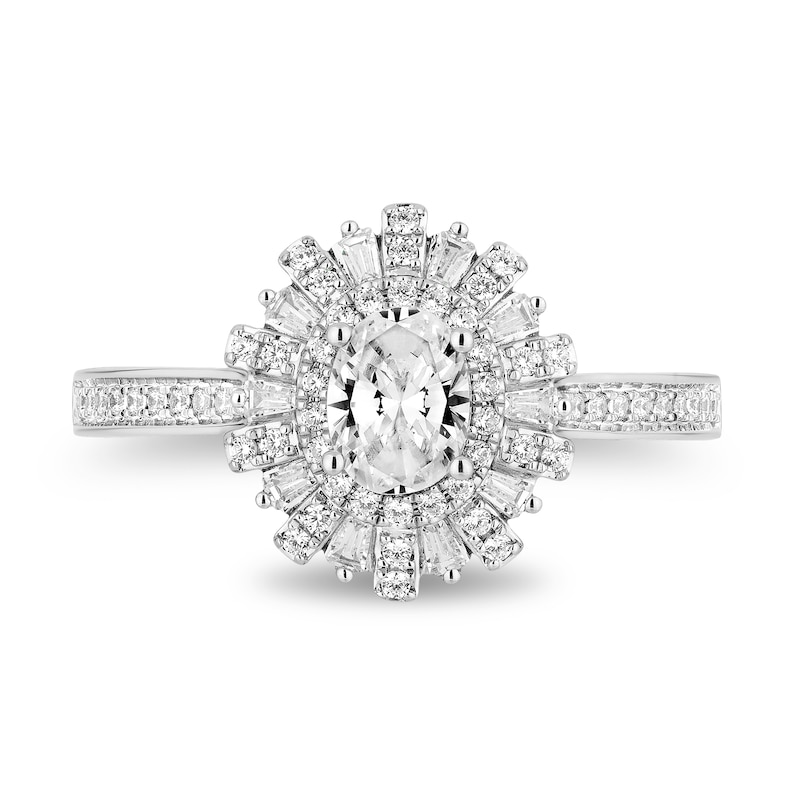 Main Image 4 of Enchanted Disney Wish 1 CT. T.W. Oval Diamond Frame Engagement Ring in 14K White Gold (I/I1)