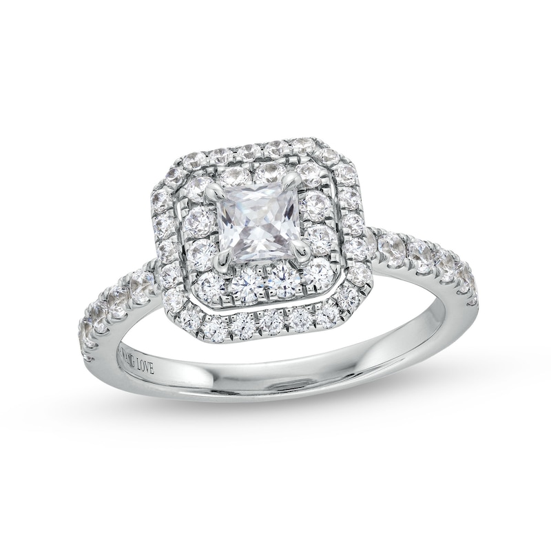 Main Image 1 of Vera Wang Love Collection 1-1/5 CT. T.W. Princess-Cut Diamond Cushion Frame Engagement Ring in 14K White Gold (I/SI2)