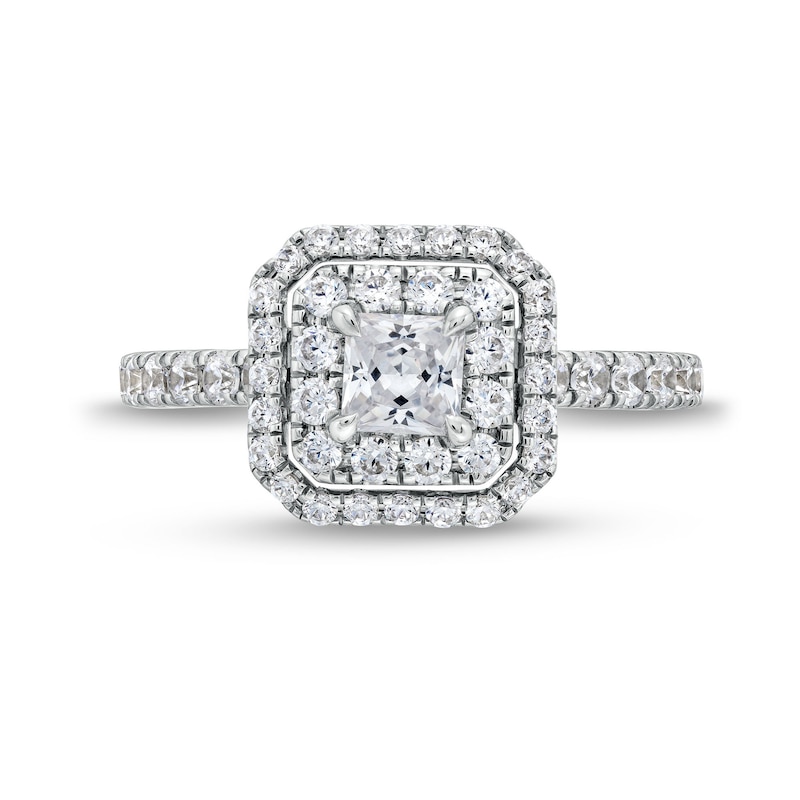 Main Image 4 of Vera Wang Love Collection 1-1/5 CT. T.W. Princess-Cut Diamond Cushion Frame Engagement Ring in 14K White Gold (I/SI2)