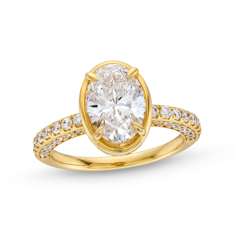 Main Image 1 of TRUE Lab-Grown Diamonds by Vera Wang Love 2-3/4 CT. T.W. Oval Diamond Bezel Frame Engagement Ring in 14K Gold (F/VS2)