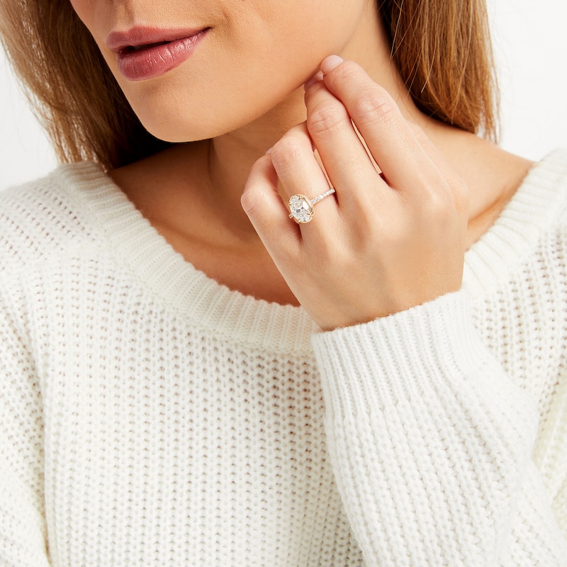 Main Image 2 of TRUE Lab-Grown Diamonds by Vera Wang Love 2-3/4 CT. T.W. Oval Diamond Bezel Frame Engagement Ring in 14K Gold (F/VS2)