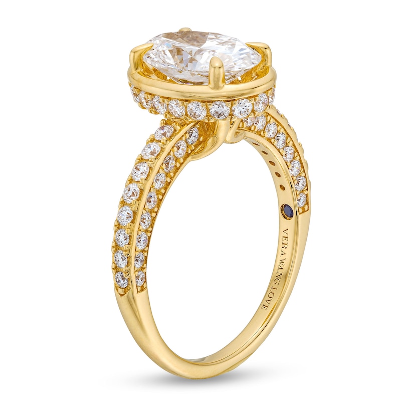 Main Image 3 of TRUE Lab-Grown Diamonds by Vera Wang Love 2-3/4 CT. T.W. Oval Diamond Bezel Frame Engagement Ring in 14K Gold (F/VS2)