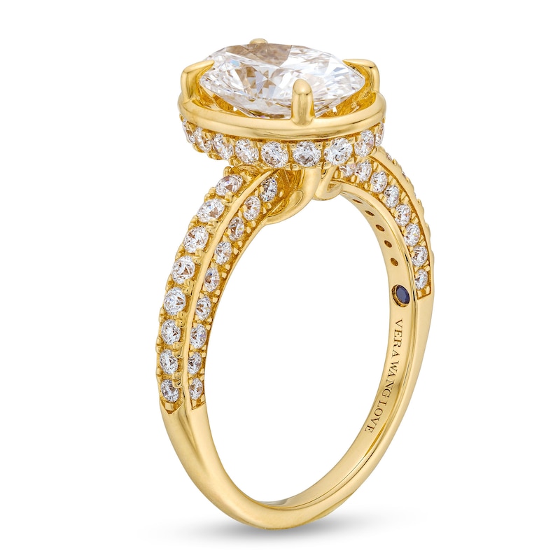 TRUE Lab-Created Diamonds by Vera Wang Love 2-3/4 CT. T.W. Oval Diamond Bezel Frame Engagement Ring in 14K Gold (F/VS2)