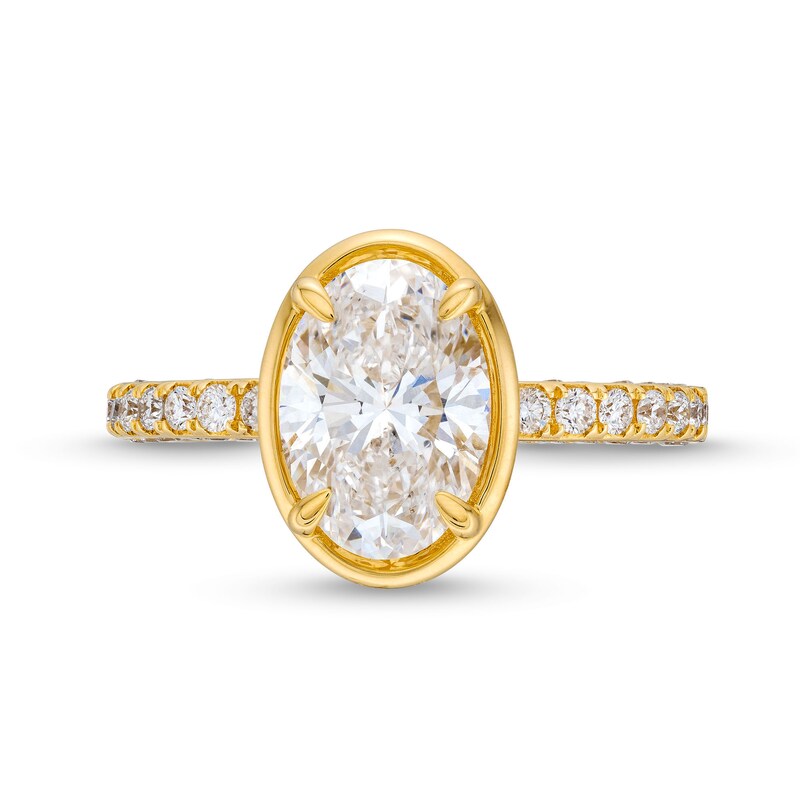 TRUE Lab-Created Diamonds by Vera Wang Love 2-3/4 CT. T.W. Oval Diamond Bezel Frame Engagement Ring in 14K Gold (F/VS2)