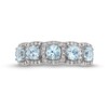 Thumbnail Image 4 of Aquamarine and 1/3 CT. T.W. Diamond Cushion Frame Five Stone Ring in Sterling Silver