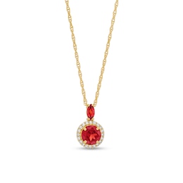 Marquise and Round Garnet with 1/10 CT. T.W. Diamond Frame Pendant in Sterling Silver with 14K Gold Plate