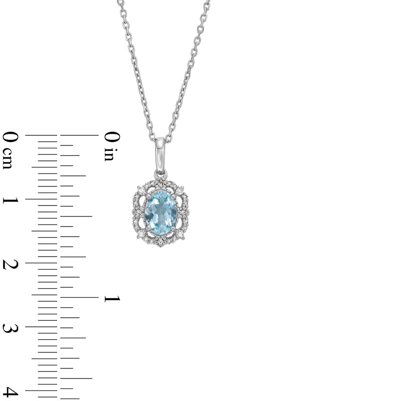 Main Image 4 of Oval Aquamarine and 1/10 CT. T.W. Diamond Scallop Frame Vintage-Style Pendant in Sterling Silver