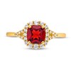Thumbnail Image 4 of Cushion-Cut Garnet and White Lab-Created Sapphire Frame Ring in Sterling Silver with 14K Gold Plate - Size 7