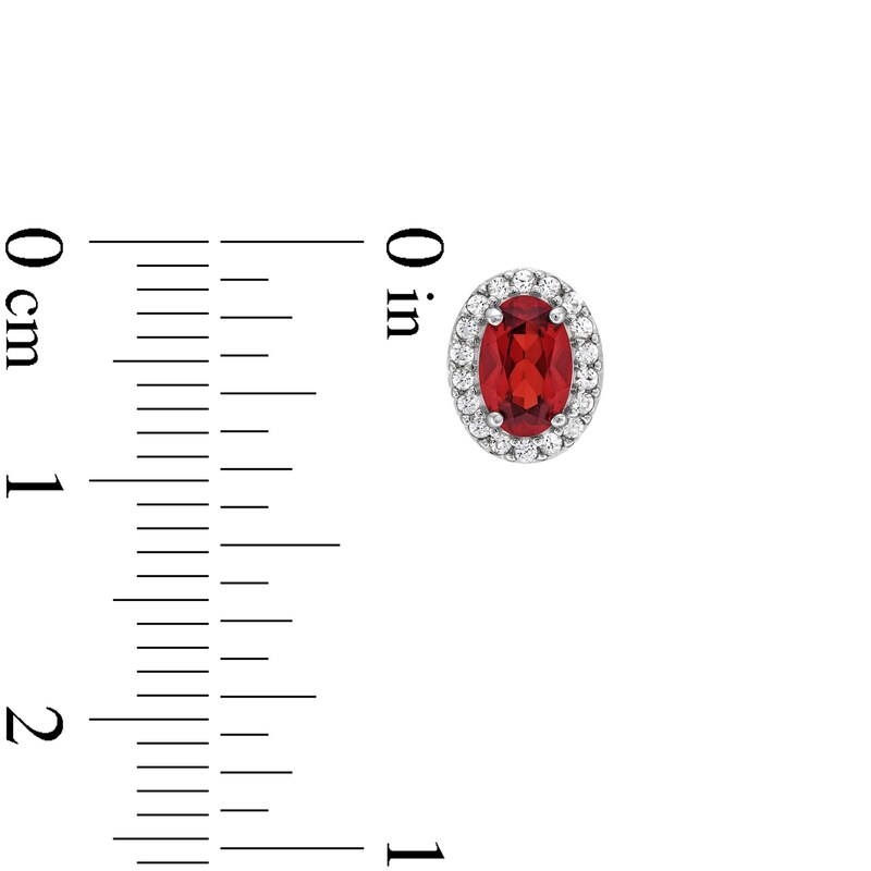 Main Image 3 of Oval Garnet and White Lab-Created Sapphire Frame Stud Earrings in Sterling Silver