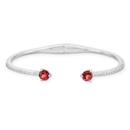 Garnet and White Lab-Created Sapphire Open Hinged Bangle in Sterling Silver