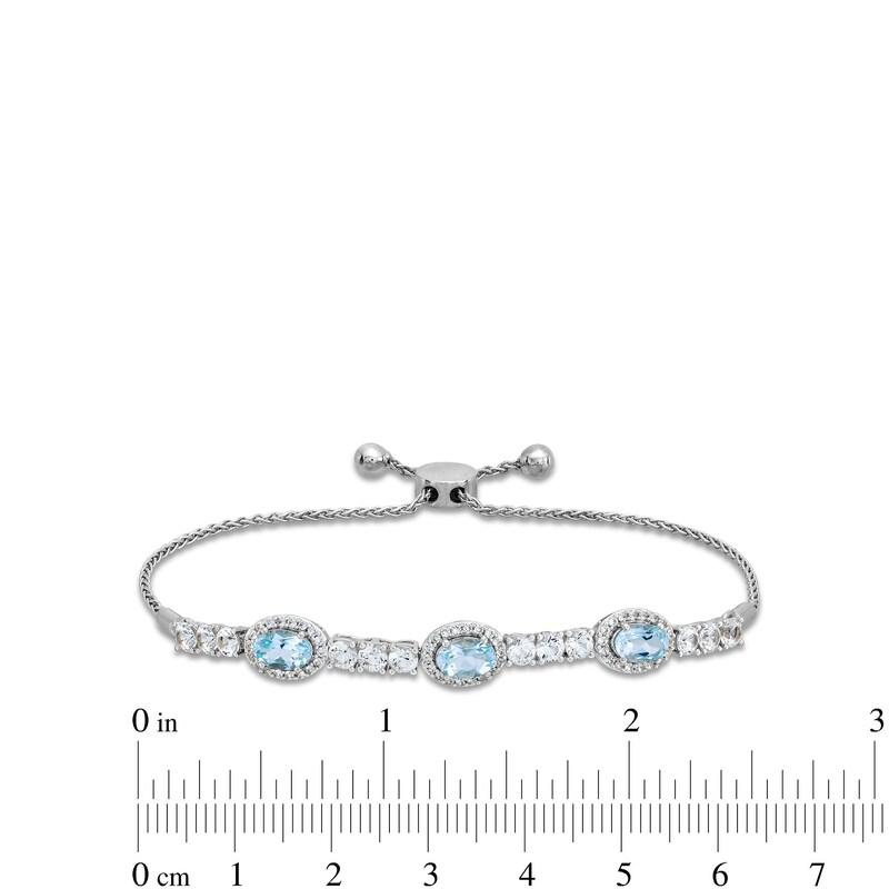 Main Image 3 of Oval Aquamarine and White Lab-Created Sapphire Frame Alternating Bolo Bracelet in Sterling Silver - 9.0"