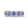 Thumbnail Image 4 of Tanzanite and 1/3 CT. T.W. Diamond Cushion Frame Five Stone Ring in Sterling Silver