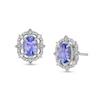 Thumbnail Image 1 of Oval Tanzanite and 1/8 CT. T.W. Diamond Art Deco Vintage-Style Stud Earrings in Sterling Silver