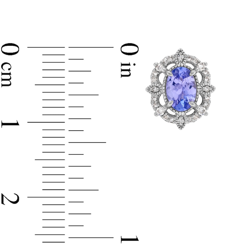 Main Image 3 of Oval Tanzanite and 1/8 CT. T.W. Diamond Art Deco Vintage-Style Stud Earrings in Sterling Silver