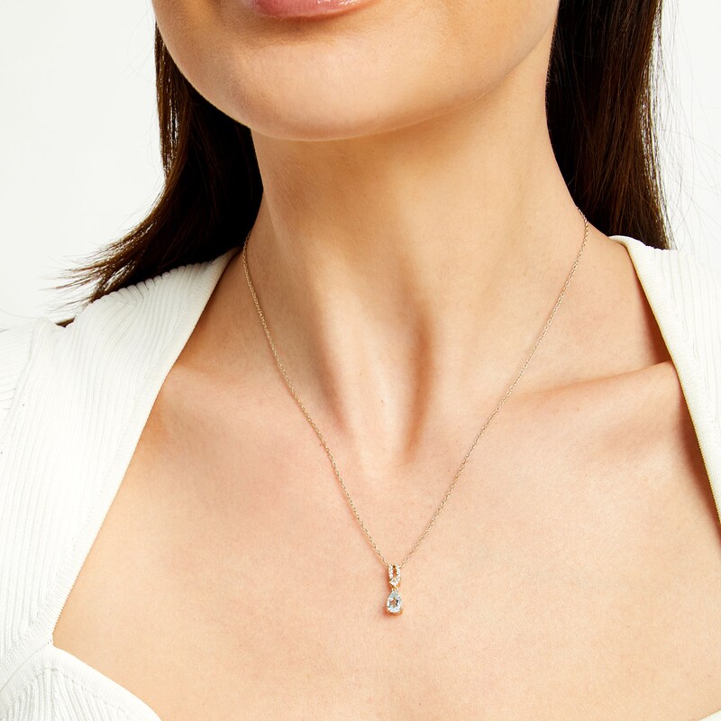Main Image 2 of Pear-Shaped Aquamarine and White Lab-Created Sapphire Loop Bail Drop Pendant in Sterling Silver with 14K Gold Plate