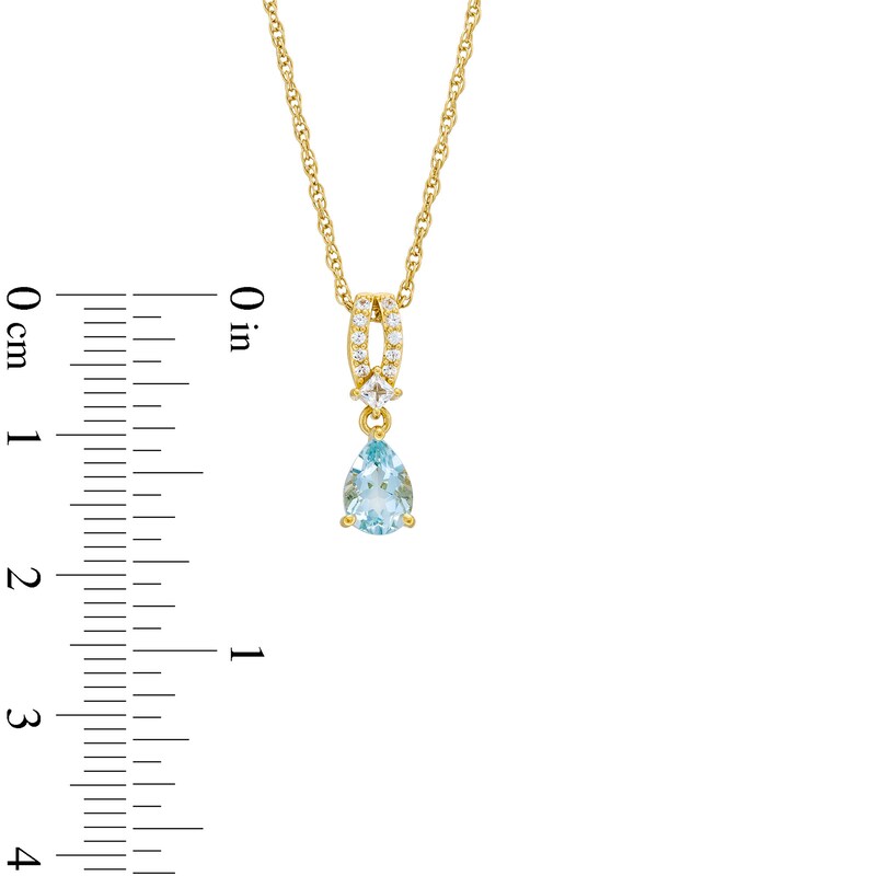 Main Image 3 of Pear-Shaped Aquamarine and White Lab-Created Sapphire Loop Bail Drop Pendant in Sterling Silver with 14K Gold Plate