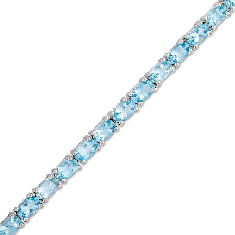 Main Image 1 of Oval Aquamarine Line Bracelet in Sterling Silver - 7.25"