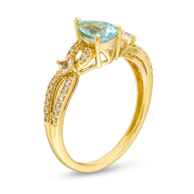 Pear-Shaped Aquamarine and White Lab-Created Sapphire Loop Shank Ring in Sterling Silver with 14K Gold Plate