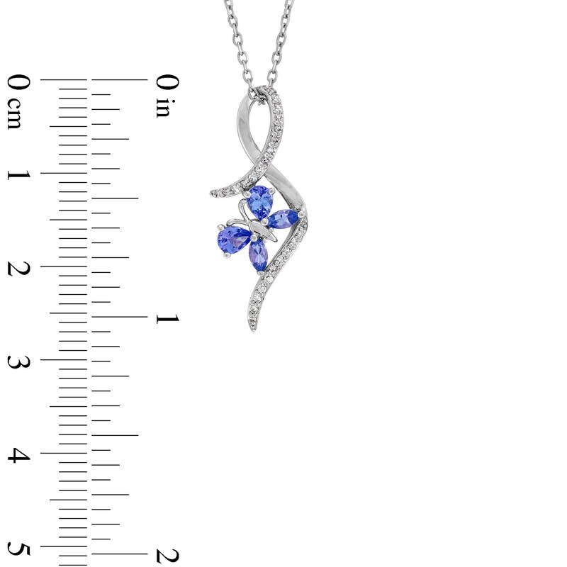 Main Image 4 of Marquise and Pear-Shaped Tanzanite with 1/10 CT. T.W. Diamond Butterfly Ribbon Pendant in 10K White Gold