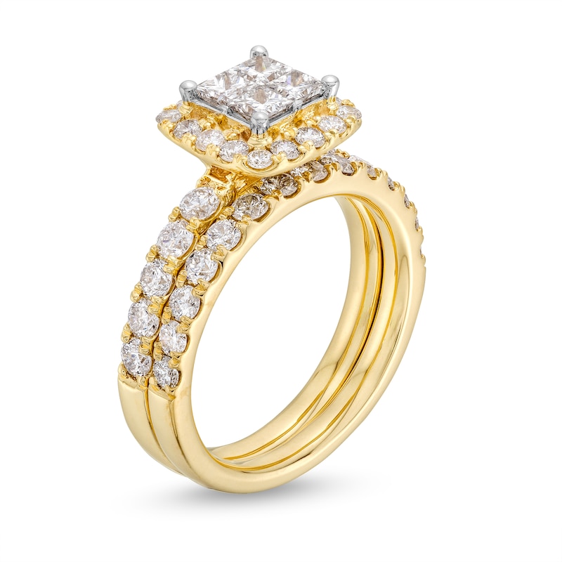 Main Image 3 of 2 CT. T.W. Quad Princess-Cut Diamond Cushion Frame Bridal Set in 14K Gold