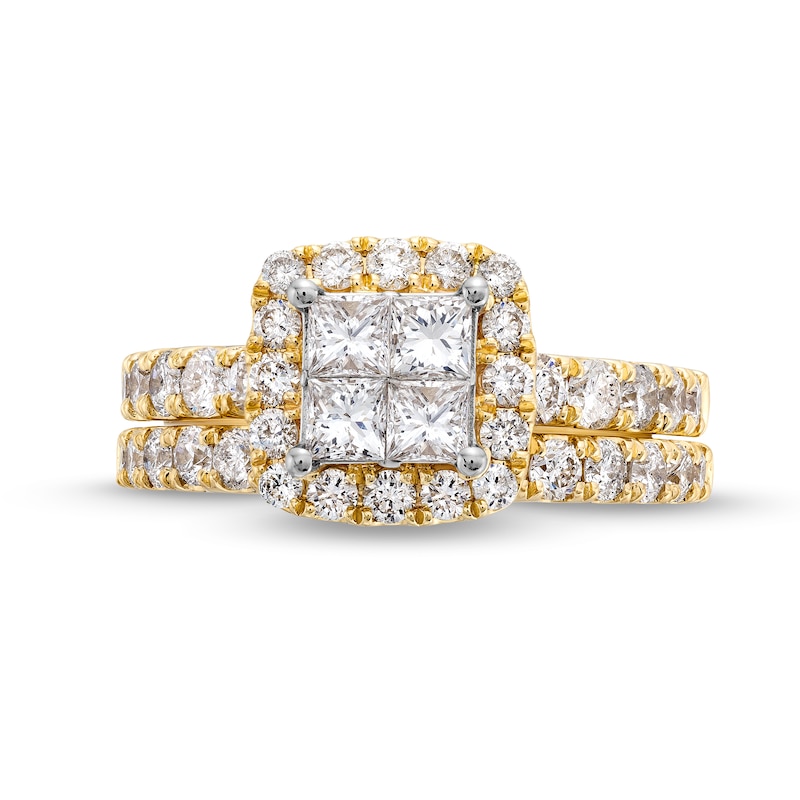 Main Image 4 of 2 CT. T.W. Quad Princess-Cut Diamond Cushion Frame Bridal Set in 14K Gold