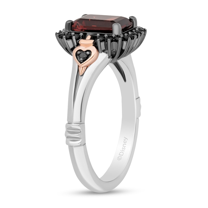 Main Image 2 of Enchanted Disney Villains Evil Queen Garnet and Diamond Heart-Sides Ring in Two-Tone Silver and 10K Rose Gold