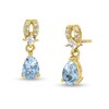 Thumbnail Image 1 of Pear-Shaped Aquamarine and White Lab-Created Sapphire Loop Drop Earrings in Sterling Silver with 14K Gold Plate