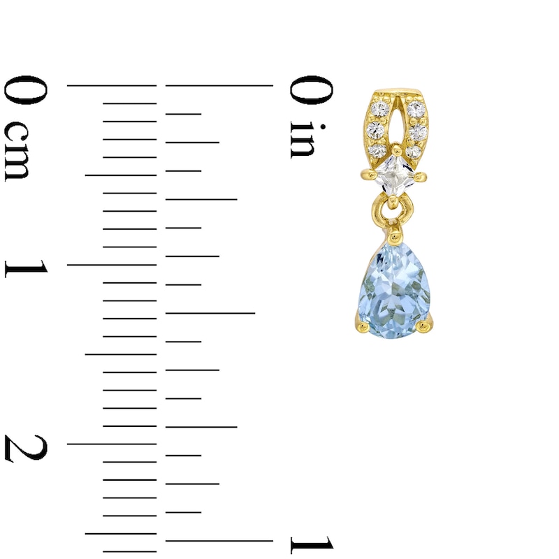 Main Image 3 of Pear-Shaped Aquamarine and White Lab-Created Sapphire Loop Drop Earrings in Sterling Silver with 14K Gold Plate