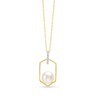Thumbnail Image 1 of 7.0-7.5mm Freshwater Cultured Pearl and Diamond Accent Hexagon Frame Pendant in 10K Gold