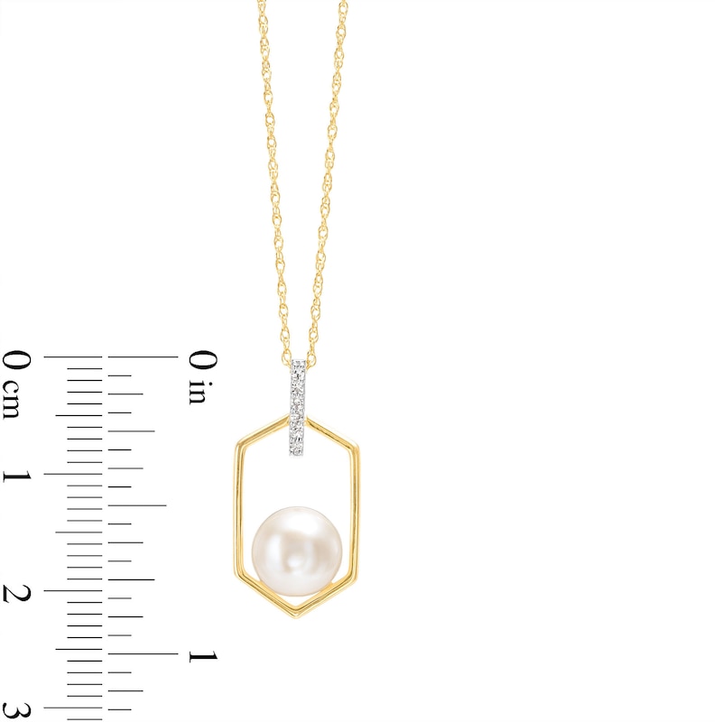7.0-7.5mm Cultured Freshwater Pearl and Diamond Accent Hexagon Frame Pendant in 10K Gold