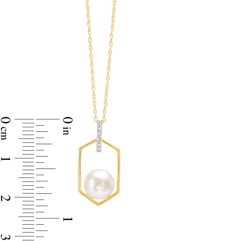 Main Image 3 of 7.0-7.5mm Freshwater Cultured Pearl and Diamond Accent Hexagon Frame Pendant in 10K Gold