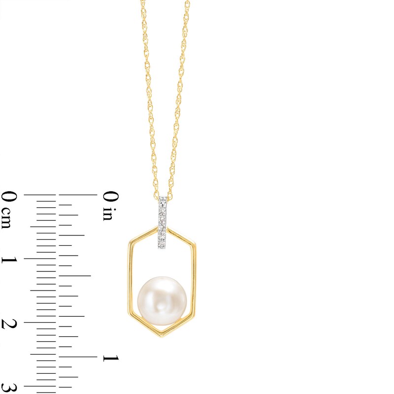 7.0-7.5mm Cultured Freshwater Pearl and Diamond Accent Hexagon Frame Pendant in 10K Gold