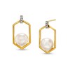 Thumbnail Image 1 of 6.0-6.5mm Freshwater Cultured Pearl and Diamond Accent Hexagon Frame Drop Earrings in 10K Gold