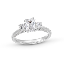 1-1/2 CT. T.W. Certified Emerald-Cut and Round Diamond Past Present Future® Engagement Ring in 14K White Gold (I/SI2)