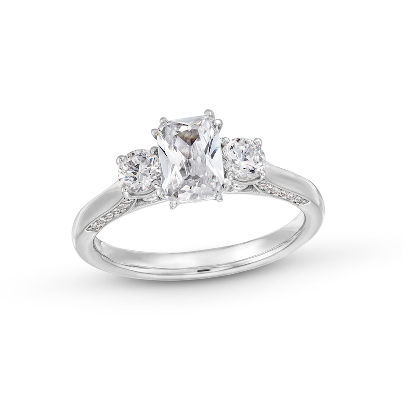 Main Image 1 of 1-1/2 CT. T.W. Certified Emerald-Cut and Round Diamond Past Present Future® Engagement Ring in 14K White Gold (I/SI2)