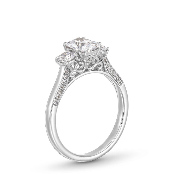 Main Image 3 of 1-1/2 CT. T.W. Certified Emerald-Cut and Round Diamond Past Present Future® Engagement Ring in 14K White Gold (I/SI2)